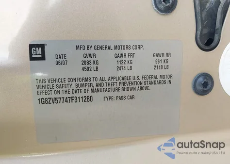 2007 Saturn Aura Xr z USA, uszkodzony, nr VIN 1G8ZV57747F311280